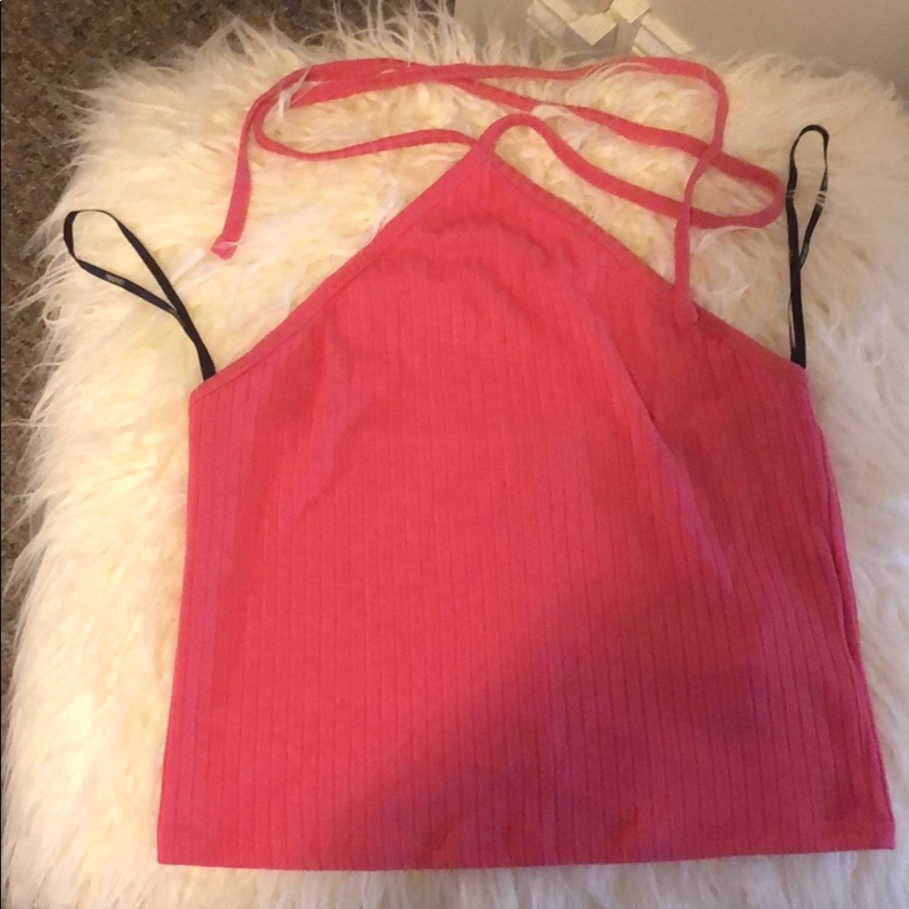 HOT PINK HALTER CROP TOP